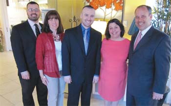 The Solimine family hosted a fundraiser for Mayor Judith Flanagan Kennedy at Lucia Lighting and Design. Shown, from left, are Joel Solimine, Kristen Solimine Steriti, Michael Solimine, Mayor Judith Flanagan Kennedy, and David Solimine Jr.