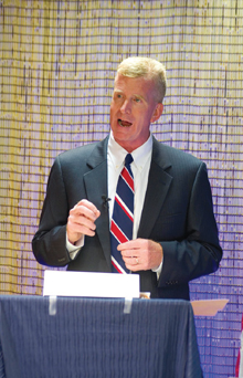 Council President Tim Phelan responds to a question at the mayoral debate held Sept. 3 at the LynnCAM studios.